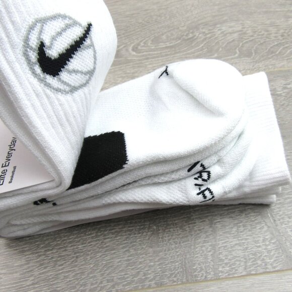 Nike Elite Everyday Crew White Basketball Socks Men's Size L 8-12 (3 Pairs) NEW - Picture 5 of 11